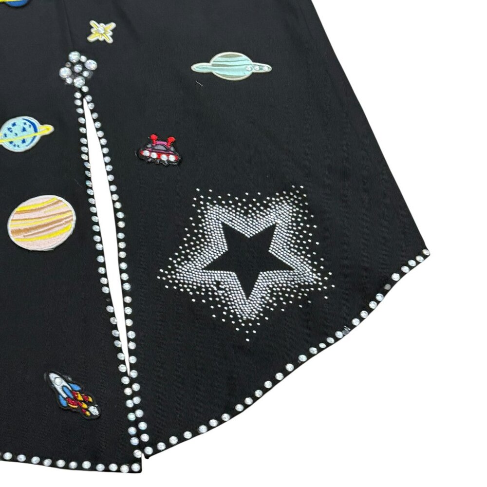 Vintage 1990s Space Appliqué Black Statement Coat - Picture 4 of 11